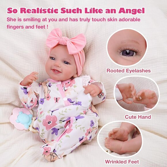 🆕20inch Soft Cloth Body Newborn Baby Dolls Poseable Limbs Sweet Smile Leen Girl - Picture 5 of 6